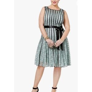 SLNY Fashion Women's Sleeveless Lace Dress with Satin Strapping and Shrug